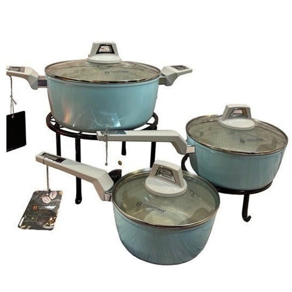 Master Class 6 Pc. Cookware set With Vented‎ Lids Pale Blue New With Tags